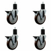 Service Caster 5'' Maroon Poly Swivel 1-3/4'' Expanding Stem Caster Set with Brake, 4PK SCC-EX20S514-PPUB-MRN-PLB-134-4